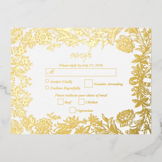 Real Gold Foil Botanical Wedding RSVP Folie Einladungspostkarte (Vorderseite)