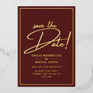 Real GOLD Foil Burgundy Save the Date Hochzeit Folieneinladung