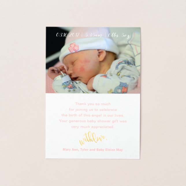 REAL Gold Foil DANKEN SIE Baby Showcard Folienkarte (Innenseite)