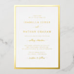 Real Gold Foil Einfaches Hochzeitsslima Folieneinladung<br><div class="desc">Echte Gold Foil einfache elegante Hochzeitsfoil Einladung. Einfach und stilvoll präsentiert sich diese formelle Hochzeitseinladung mit einem eleganten Rahmen und einer eleganten Kalligraphie,  die in echter Goldfolie gepresst wird.</div>
