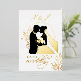 Real Gold Foil Elegante Blätter Wreath Monogram Folieneinladung