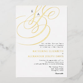 Real Gold Foil Elegante Monogram Wedding Folieneinladung