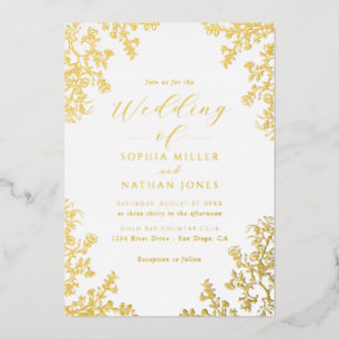 Real Gold Foil Floral Lace Script Hochzeit Folieneinladung