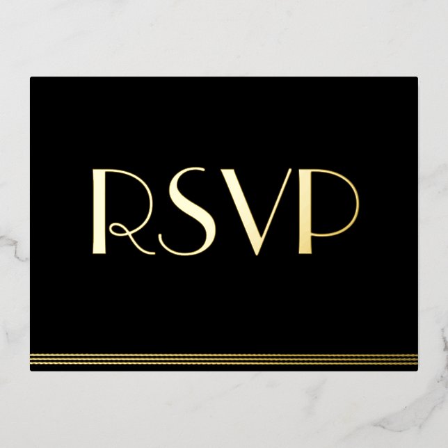 Real Gold Foil Great Gatsby Wedding RSVP Postcards Folie Einladungspostkarte (Vorderseite)