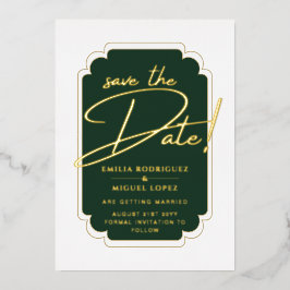 Real GOLD Foil Green Save the Date Hochzeit Folieneinladung