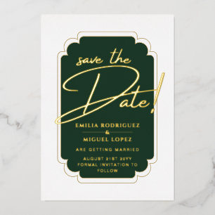 Real GOLD Foil Green Save the Date Hochzeit Folieneinladung