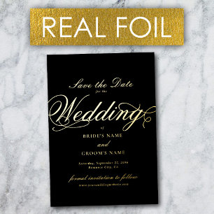 Real Gold Foil Luxury Black Wedding Retten Sie das Folieneinladung
