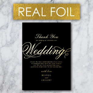 Real Gold Foil Luxury Black Wedding Vielen Dank Folieneinladung