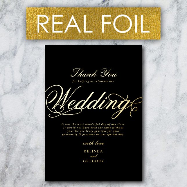 Real Gold Foil Luxury Black Wedding Vielen Dank Folieneinladung (Real Gold Foil Luxury Black Wedding Thank You Foil Invitation)