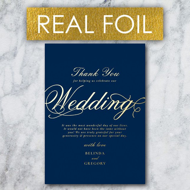 Real Gold Foil Luxury Navy Blue Wedding Vielen Dan Folieneinladung (Real Gold Foil Luxury Navy Blue Wedding Thank You Foil Invitation)