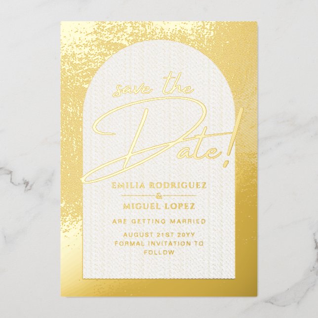 Real Gold Foil Moderne Hochzeit retten das Datum L Folieneinladung (Vorderseite)