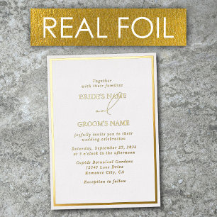Real Gold Foil Moderne White & Gold Hochzeit Folieneinladung