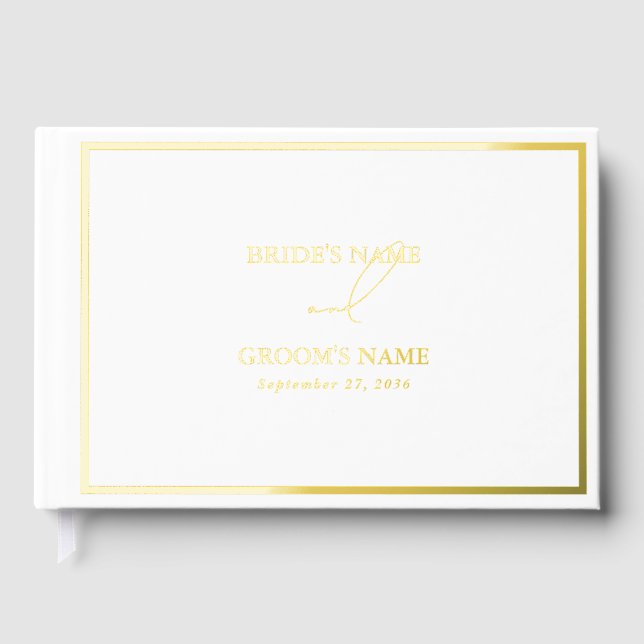 Real Gold Foil Moderne White & Gold Hochzeit Gästebuch (Vorderseite)