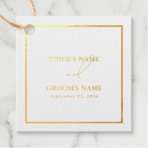 Real Gold Foil Moderne White & Gold Hochzeit Geschenkanhänger