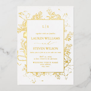 Real Gold Foil Monogram Floral Line Hochzeit Folieneinladung