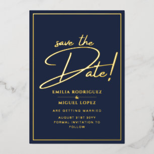 Real GOLD Foil Navy Blue Save the Date Hochzeit Folieneinladung