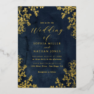 Real Gold Foil Navy Blumenwettbewerb Hochzeit Folieneinladung