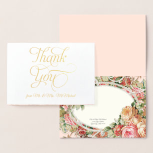 Real Gold Foil Vielen Dank Notizen Vintag Tee Rose Folienkarte