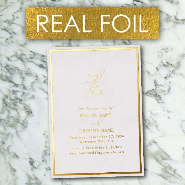 Real Gold Foil White & Gold Hochzeit Sichern Sie d Folieneinladung (Real Gold Foil White & Gold Wedding Save the Date Foil Invitation)