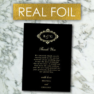 Real Gold Foil Wreath Black Wedding Dankeschön Kar Folieneinladung