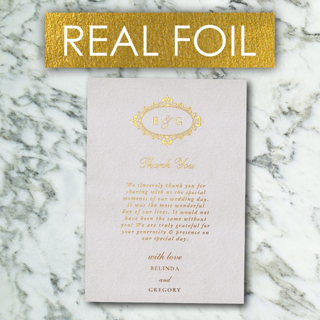 Real Gold Foil Wreath White Wedding Dankeschön Kar Folieneinladung (Real Gold Foil Wreath White Wedding Thank You Card)