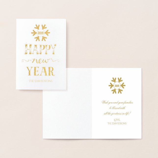Real Gold Happy New Year Typografy Snowflake Folienkarte (Anzeige)