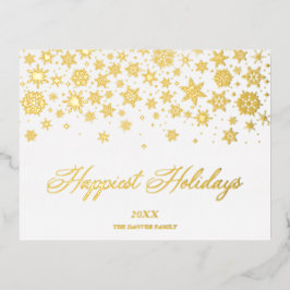 Real Golden Traditional Minimalist Snowflakes Folien Feiertagspostkarte