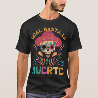 Real Hasta La Muerte Sombrero Floral Skull T - Shi T-Shirt