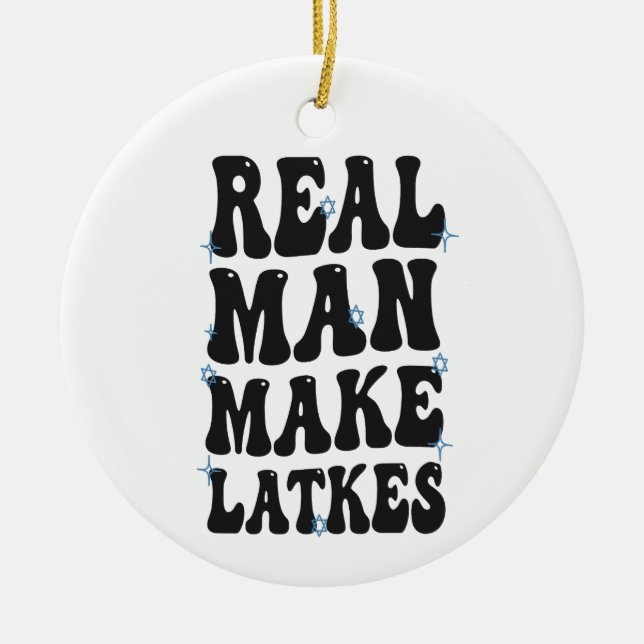 Real Man macht Latkes Funny Groovy Hanukkah Keramik Ornament (Vorne)