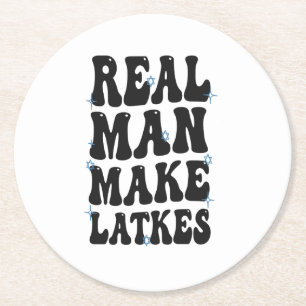 Real Man macht Latkes Funny Groovy Hanukkah Runder Pappuntersetzer