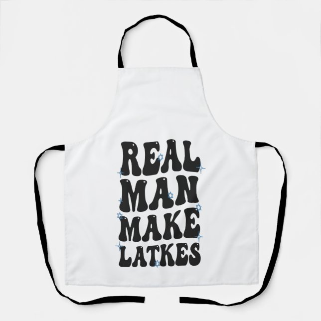 Real Man macht Latkes Funny Groovy Hanukkah Schürze (Vorderseite)