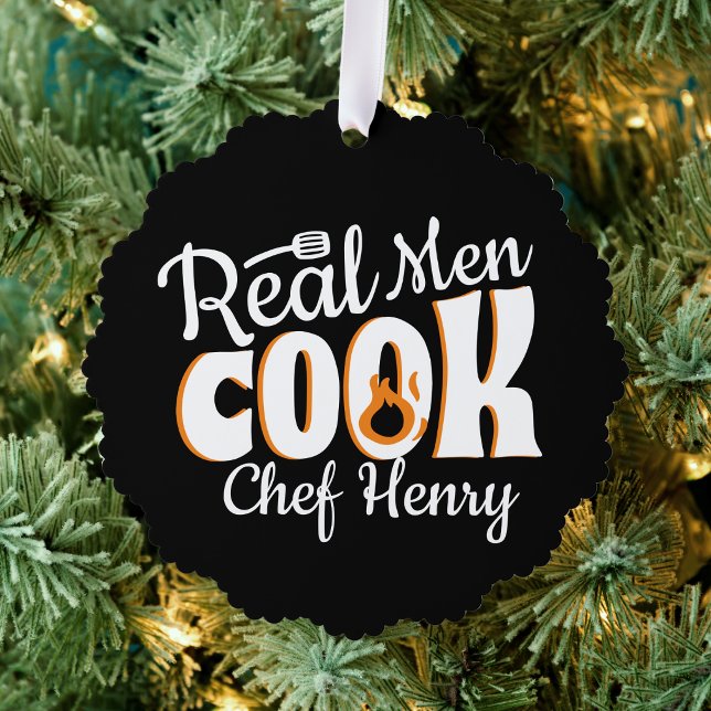 Real Men Cook Black Ornament Karte (Real Men Cook Black funny birthday gift for him father dad bbq grill foodie dad cook culinary chef)