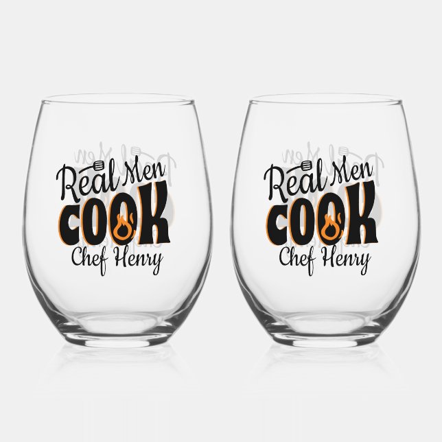 Real Men Cook Black Weinglas Ohne Stiel (Vorderseite)