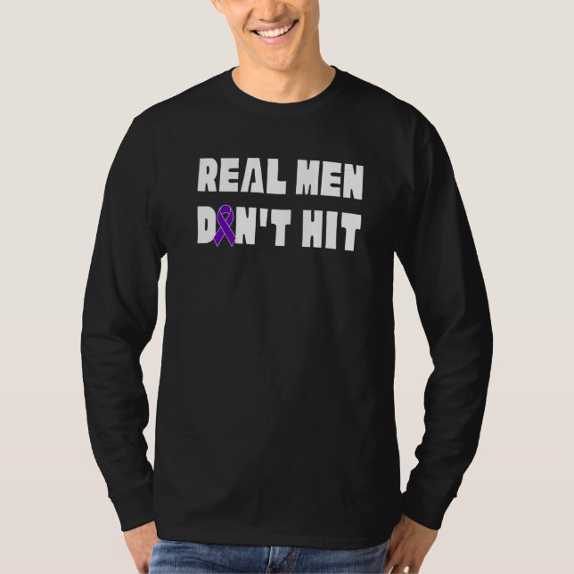 Real Men Don't Hit Domestic Violence Awareness Rib T-Shirt (Vorderseite)