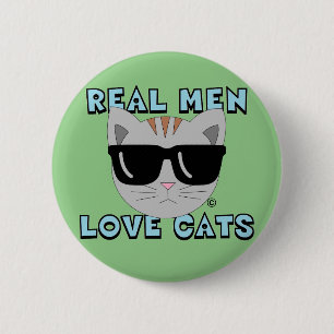 REAL MEN LIEBE CATS Cat with Sunglassbutton Button
