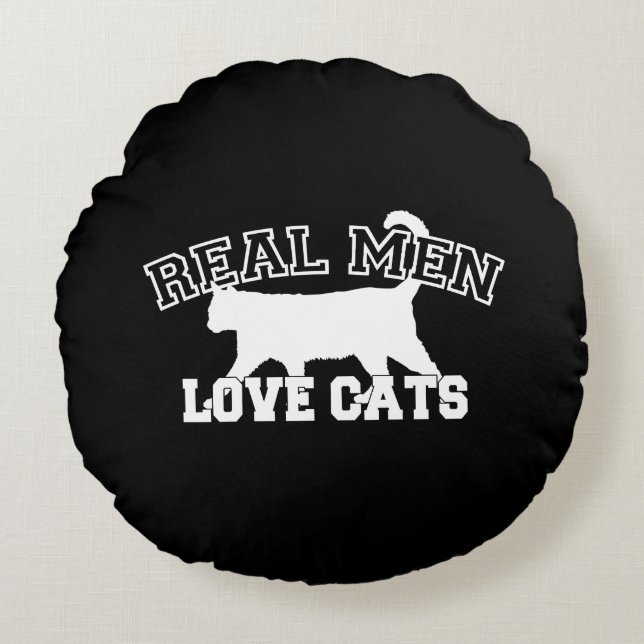 Real Men Liebe Cats Grafisches Design auf schwarze Rundes Kissen (Vorderseite)