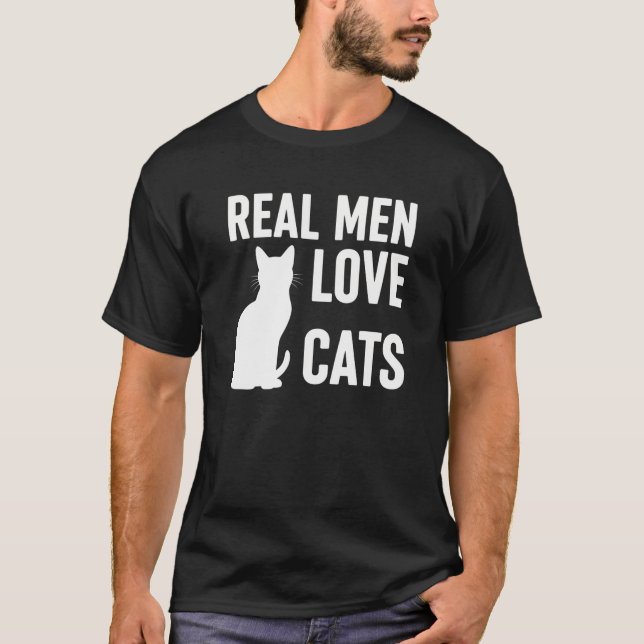 REAL MEN LIEBE CATS, niedliche Schwarze Katze Herr T-Shirt (Vorderseite)