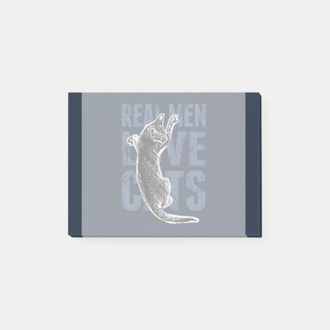 Real Men Liebe Katzen auf blauem Stahl Post-it Klebezettel (Vorderseite)