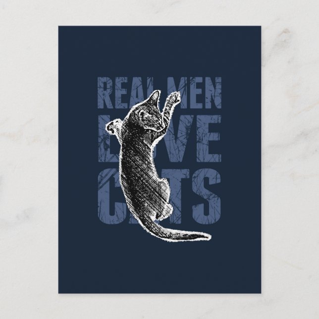 Real Men Liebe Katzen auf blauem Stahl Postkarte (Vorderseite)