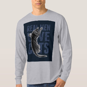 Real Men Liebe Katzen auf blauem Stahl T-Shirt