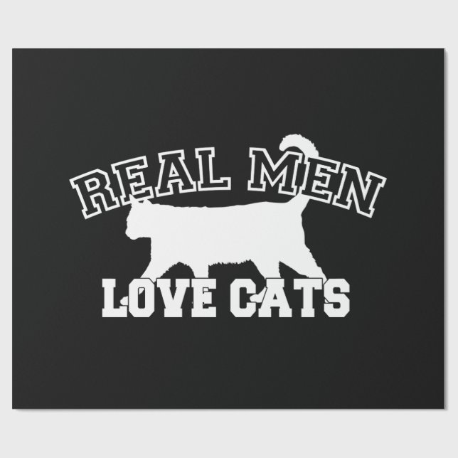 Real Men Liebe Katzen Weiße Silhouette Geschenkpapier (Flach)