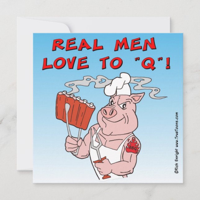 REAL MEN LIEBE ZU Q! Einladungskarte für GRILLEN Einladung (Vorderseite)