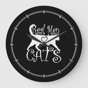 Real Men Love Cats Design on black Große Wanduhr