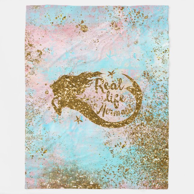Real Mermaid Life - Glitzer Goldmedaille Fleecedecke (Vorderseite)
