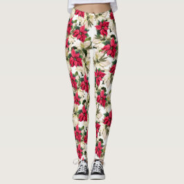 Real Poinsettia Print Leggings