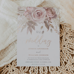 Real Rose Gold Atemberaubend Blush Blumenhochzeit Folieneinladung