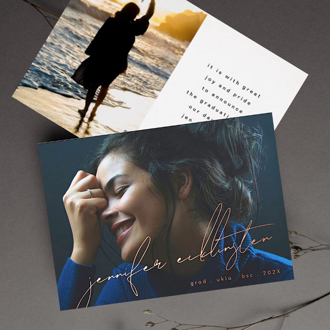 Real Rose Gold bearbeitbare Fotovorlage Abschluss Folieneinladung (Von Creator hochgeladen)