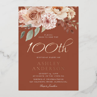 Real Rose Gold Bohemisch 100. Geburtstag Folieneinladung