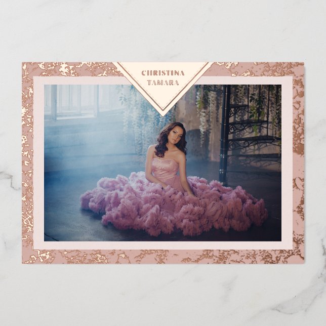 Real Rose Gold Extravagant Textur Spanisch Mis XV  Folieneinladung (Vorderseite)