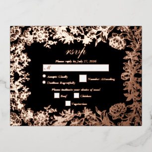 Real Rose Gold Floral Black Wedding RSVP Folie Einladungspostkarte